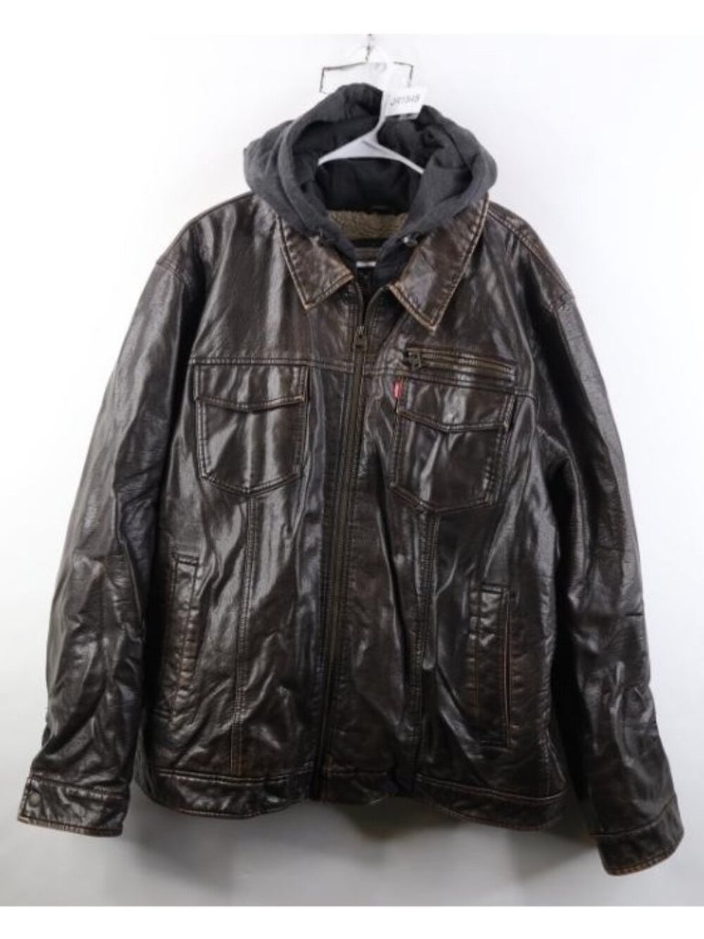 Vtg Y2K Levis Mens 2XL Sherpa Fleece Lined Faux Leather Hooded Trucker Jacket